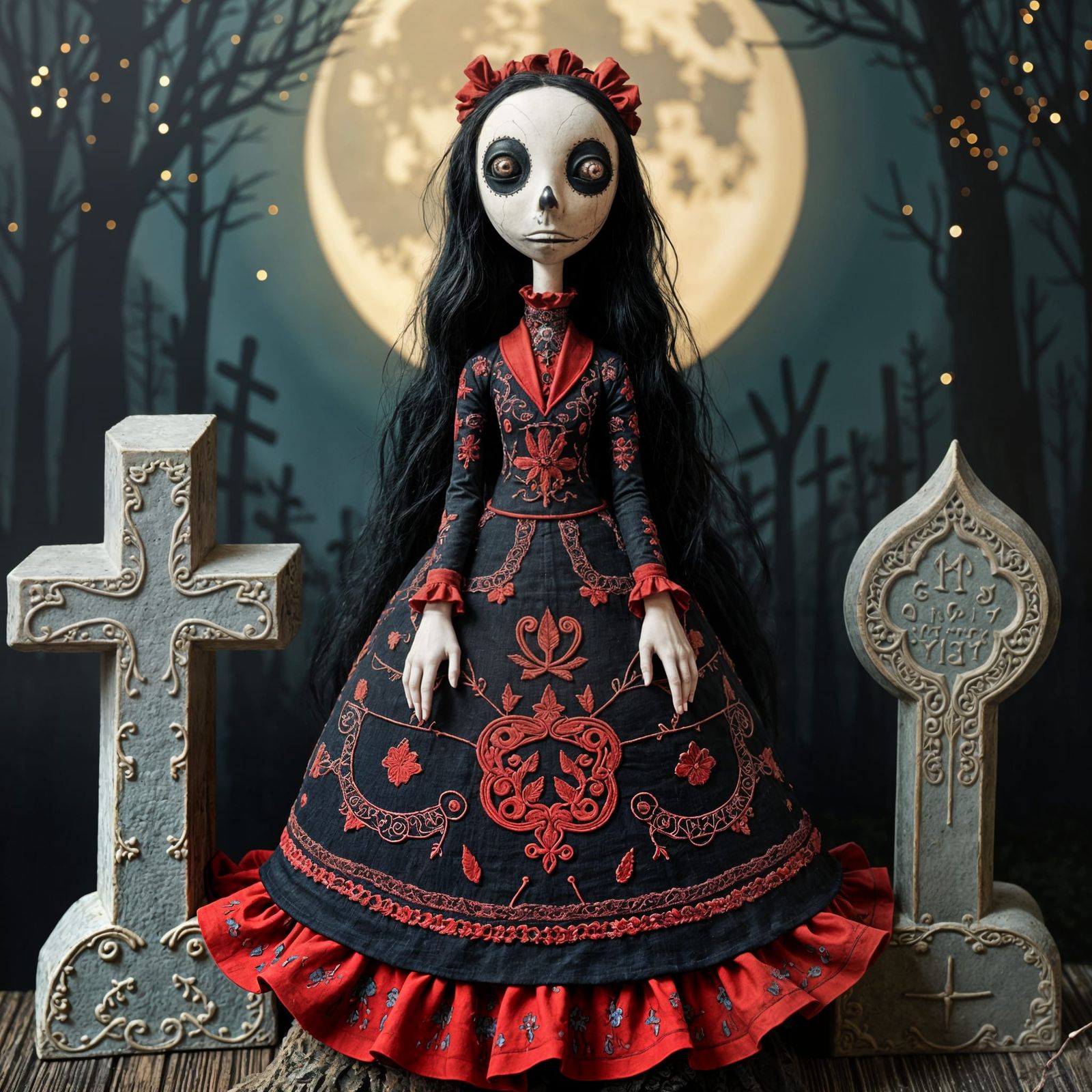 Gothic Voodoo Doll with Spectral Gravestones