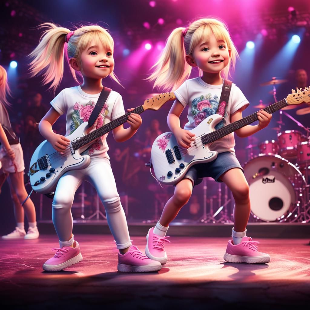 Girls Rocking Out On Stage in Detailed Digital Art