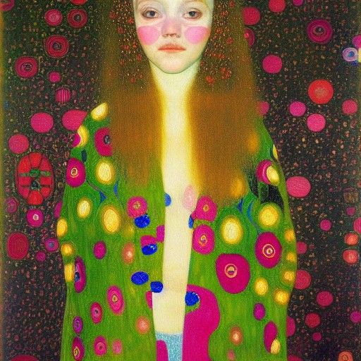 Girl with Butterfly Face Paint in Klimt Style