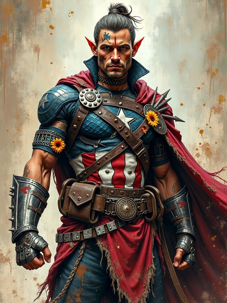 Captain America Elf Paladin in Dark Fantasy Style