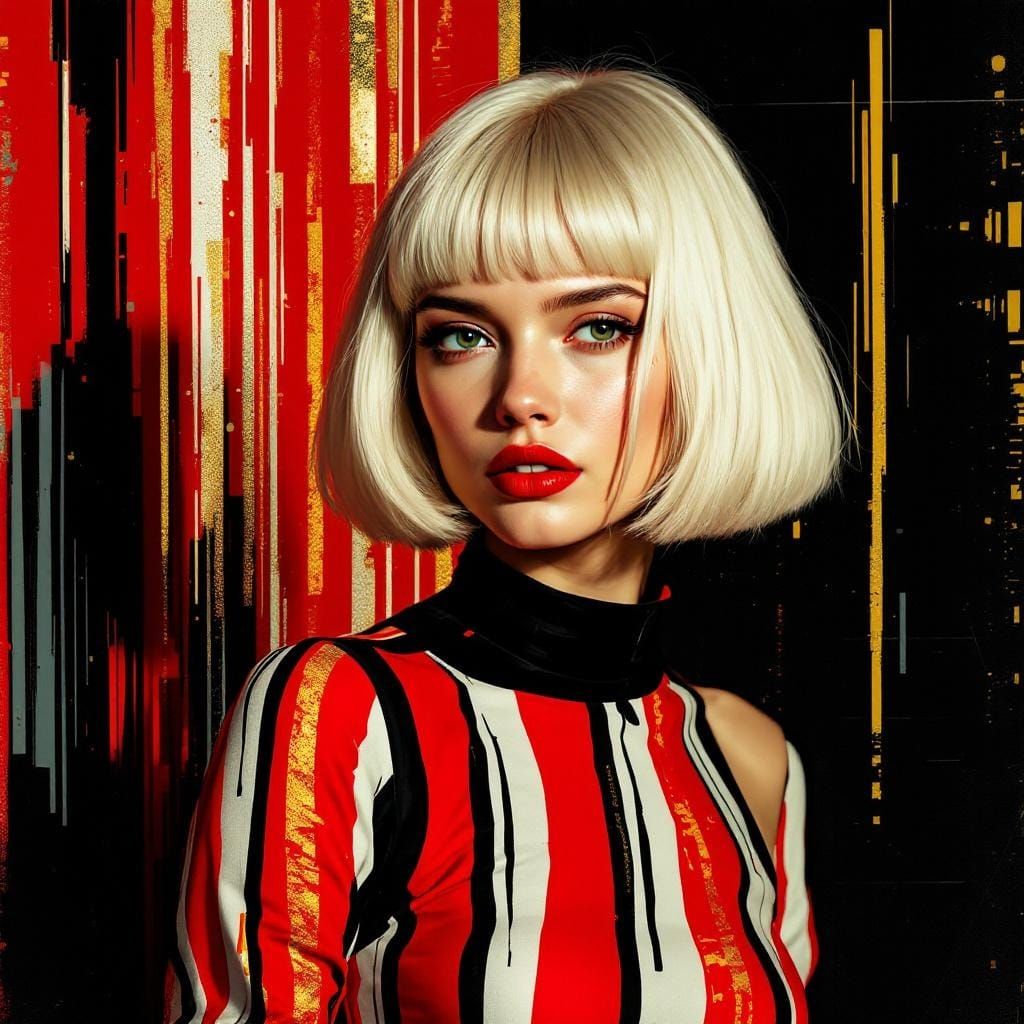 Dramatic Glitch Art Portrait in Rembrandt and Haring Style