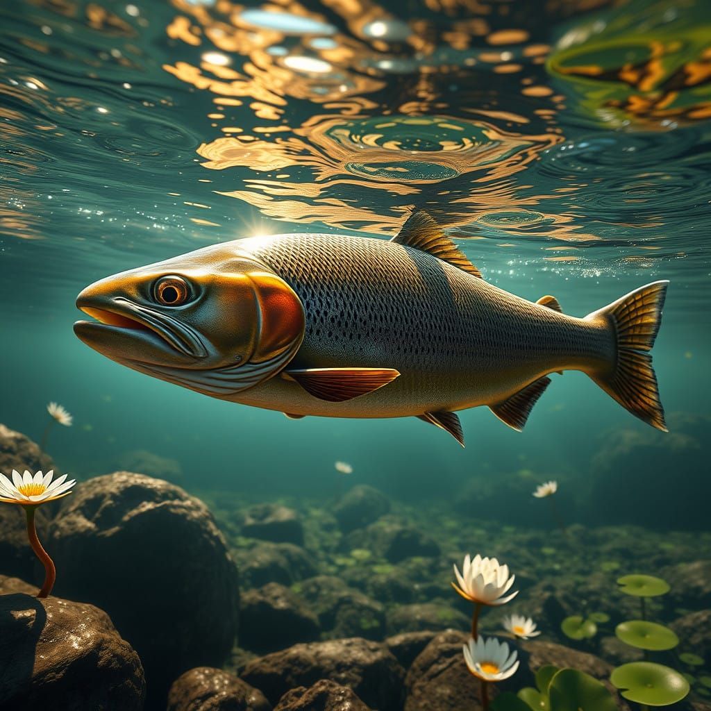 Brown Trout in Crystal Clear River, in Fantastical Concept A...