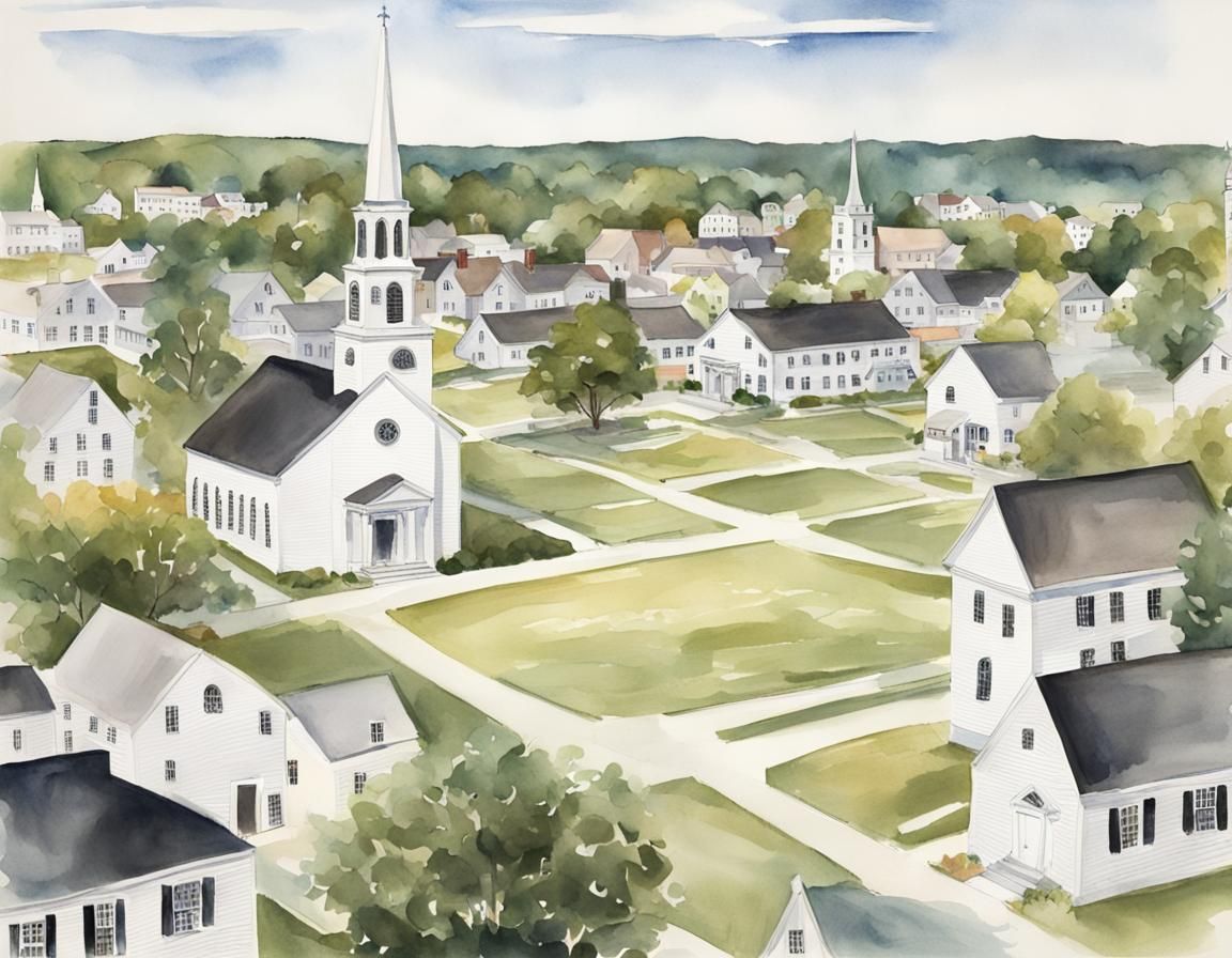 Watercolor Painting of New England College Town