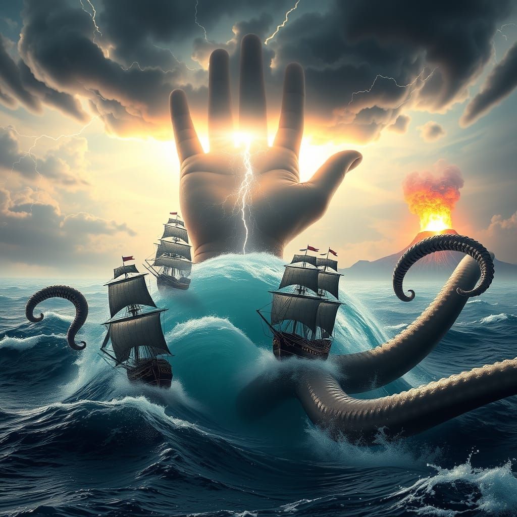 Divine Hand Guides Galleons into Whirlpool: Apocalyptic 3D A...