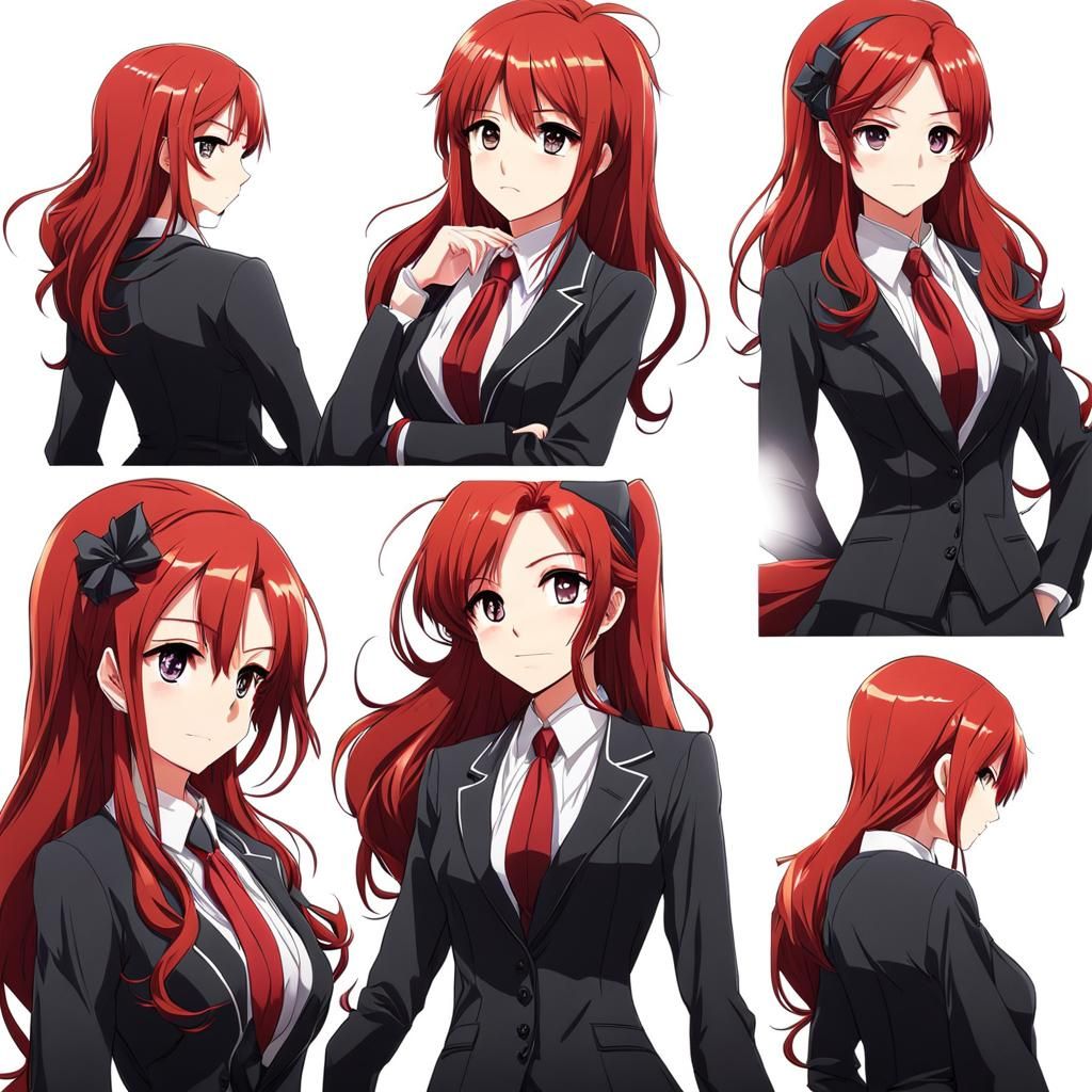 Fearless Red-Haired Woman in Anime Style