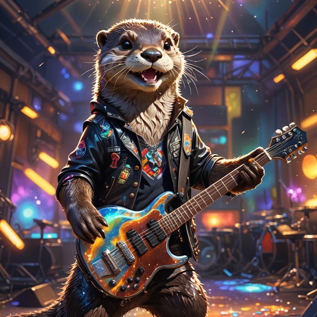 Rocker Otter with Anime Flair and Sparkles