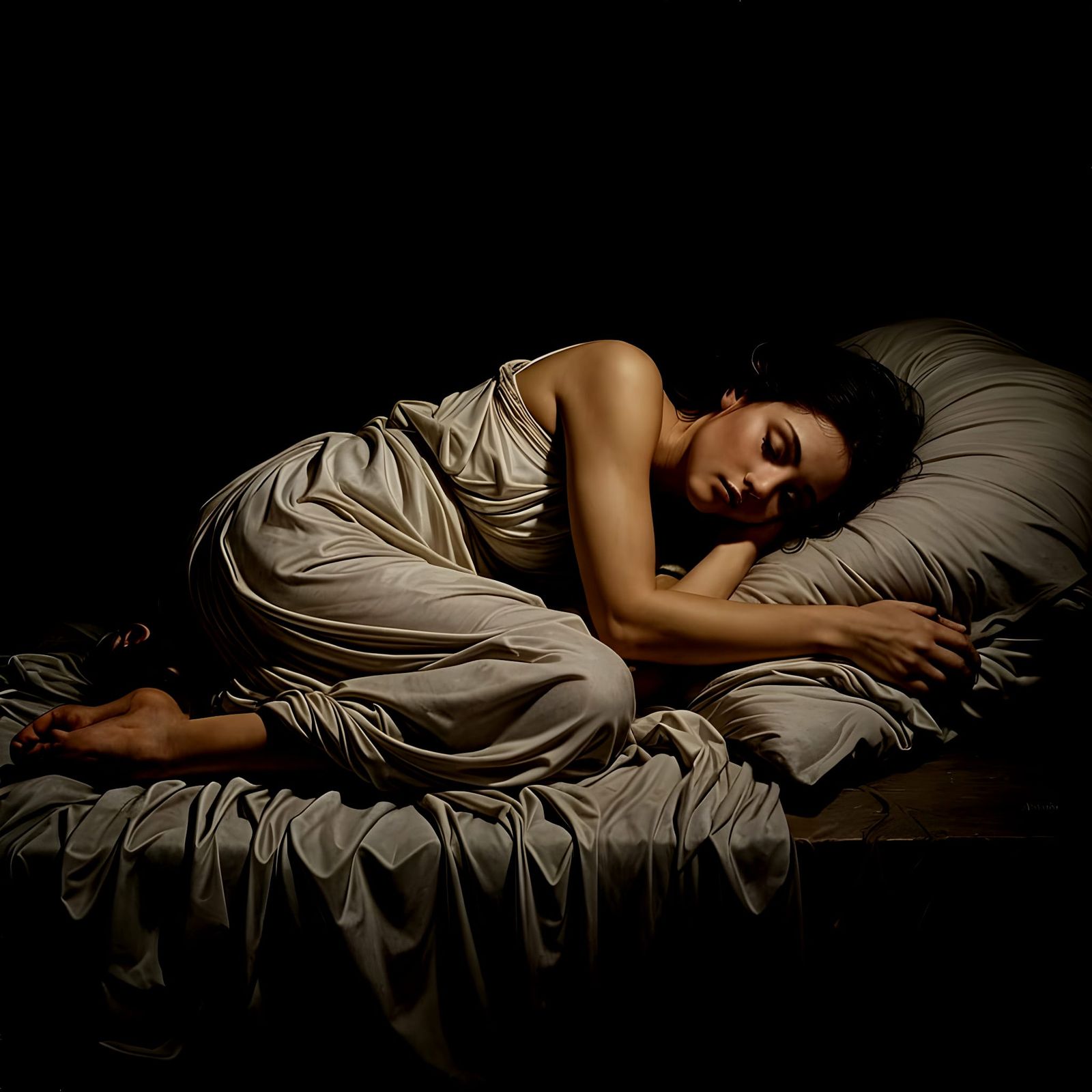 Sleeping Beauty in Dramatic Caravaggio Lighting