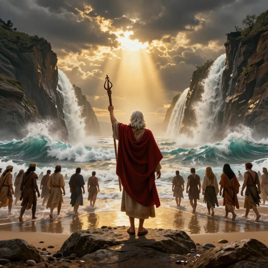 Moses Parts the Red Sea in Dramatic Biblical Art
