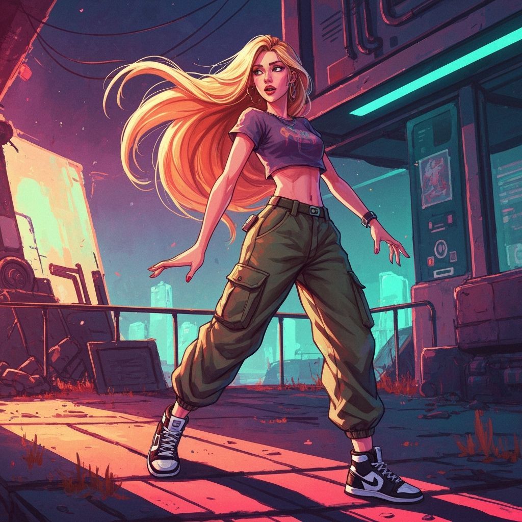 Woman in Cargo Pants: Modern Expressive Art