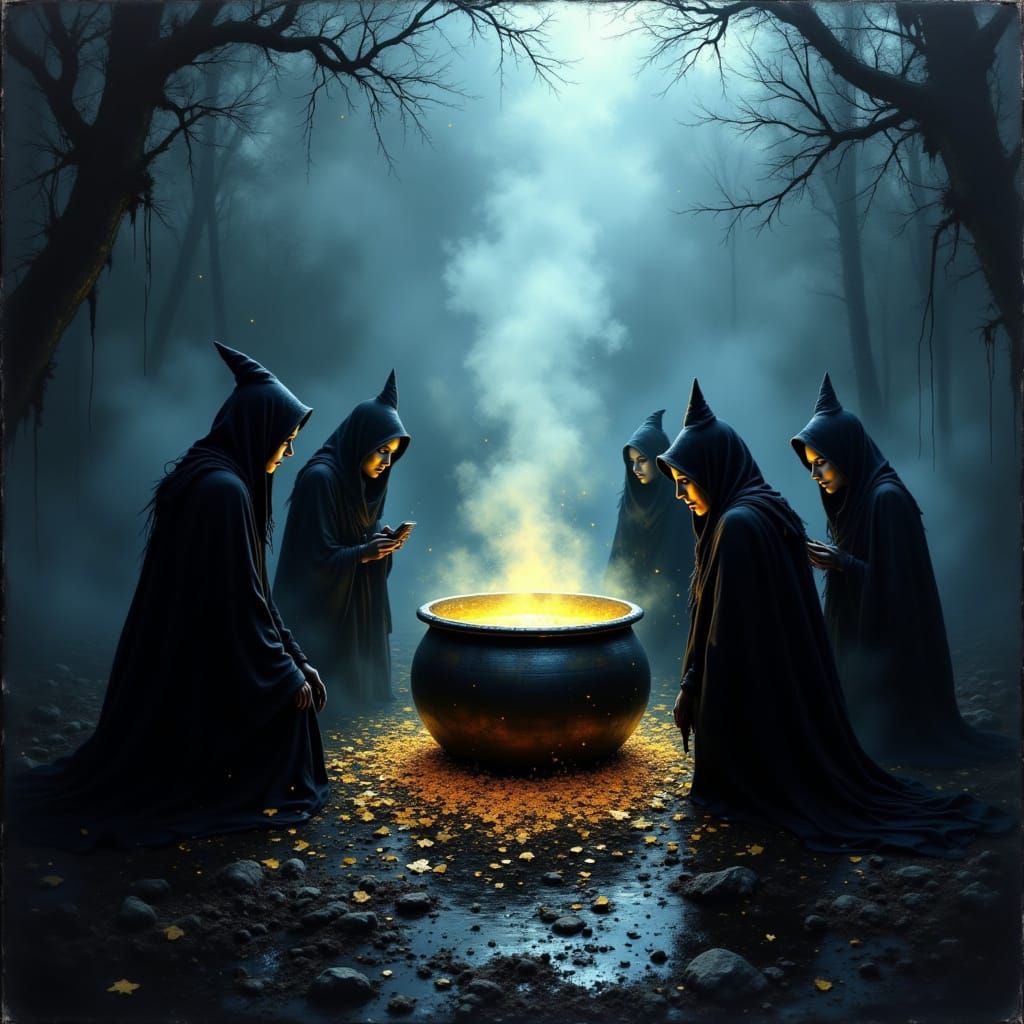 Epic Cinematic Matte Painting of Witches by a Cauldron