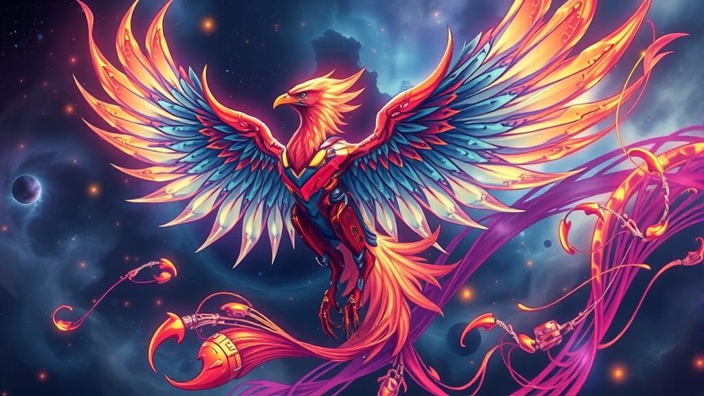 Biomechanical Phoenix with Energy Feathers