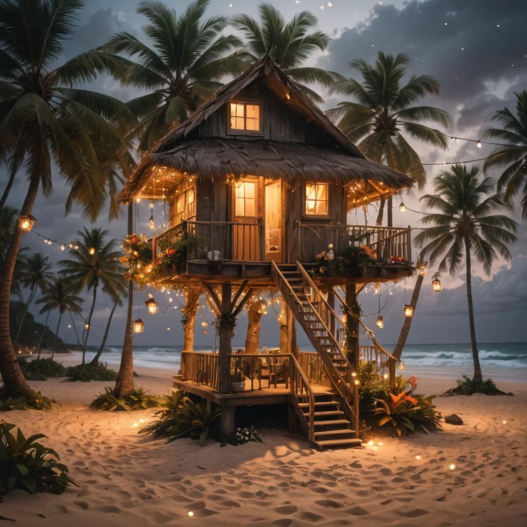 Ethereal Beach Hut at Sunset