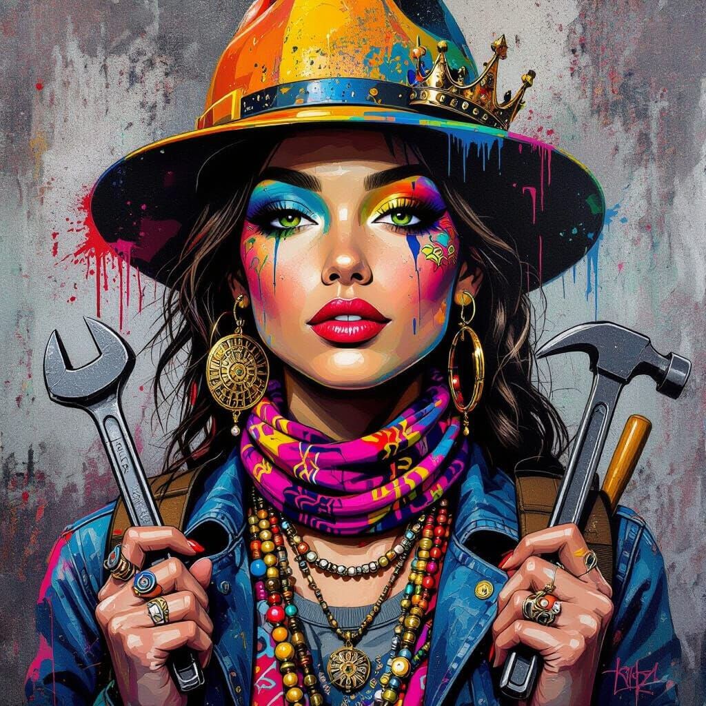 Graffiti Art Figure With Diverse Accessories and Eye Colors