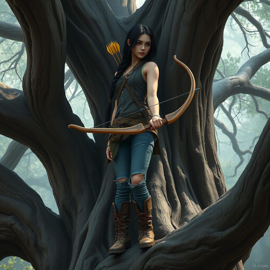 Mystical Archer in Ancient Tree