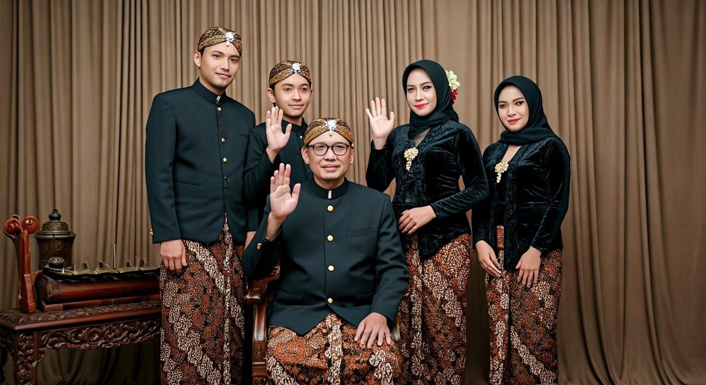 Traditional Javanese Family Portrait in Elegant Attire