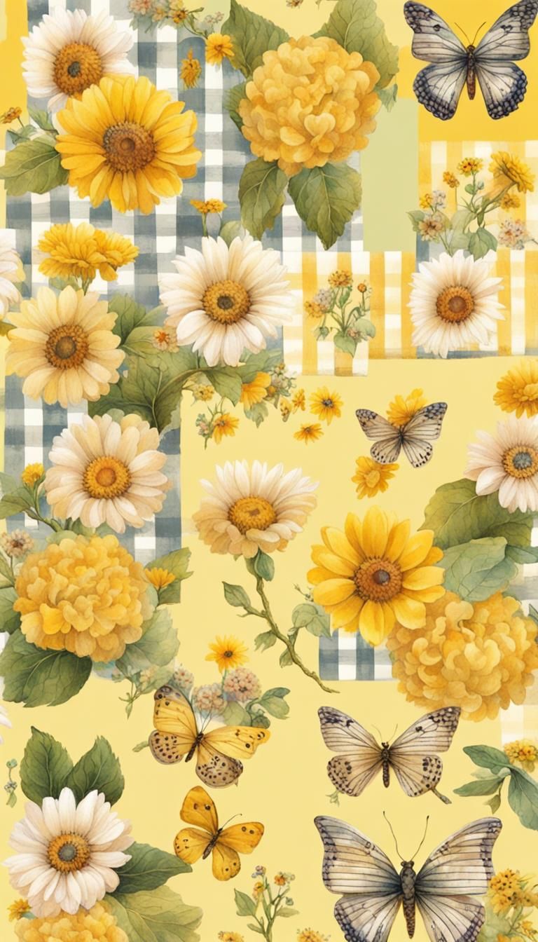 Cottagecore Collage of Flowers and Gingham