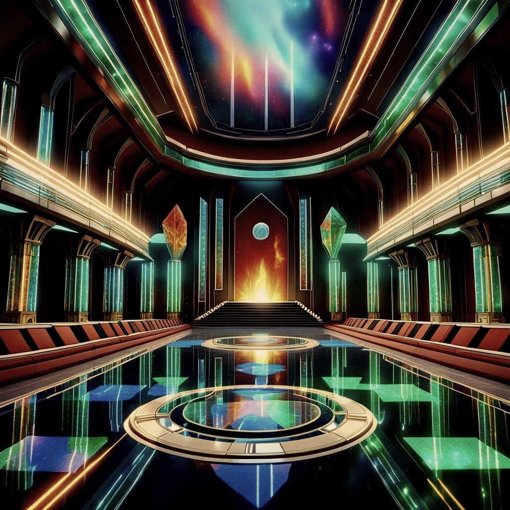 Futuristic Atlantis Temple at Golden Hour Seascape