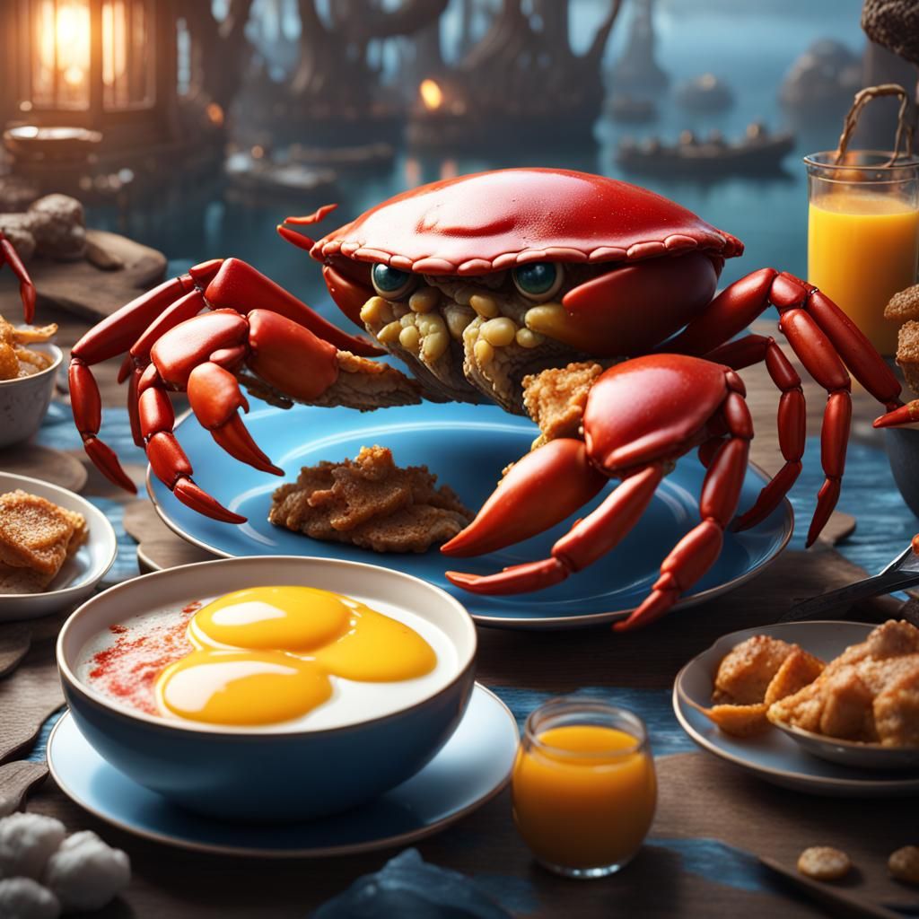 Happy Crab Offers Breakfast: Matte Painting in 8k