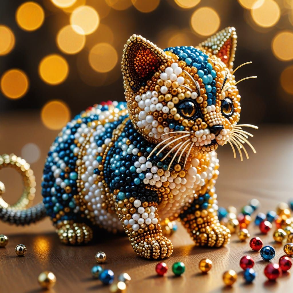 Bead Art: Kitten and Mouse Miniature