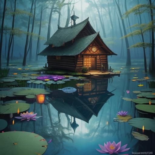 Baba Yaga's Hut Sinking, Matte Painting