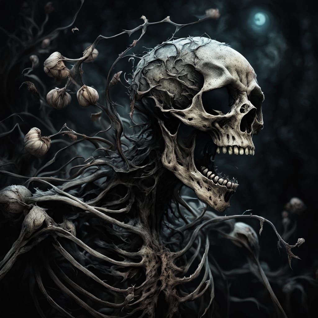 Gothic Horror Beast Emerges from Decaying Bloom