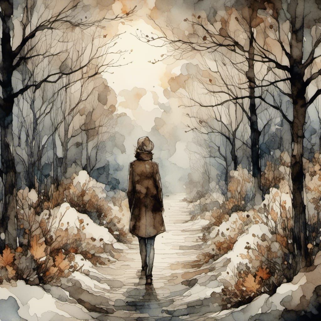 Winter Landscape with Brown Leaves in Digital Ink