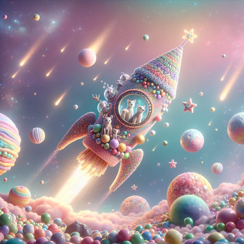 Candy Rocket in Pastel Galaxy: A Whimsical Journey
