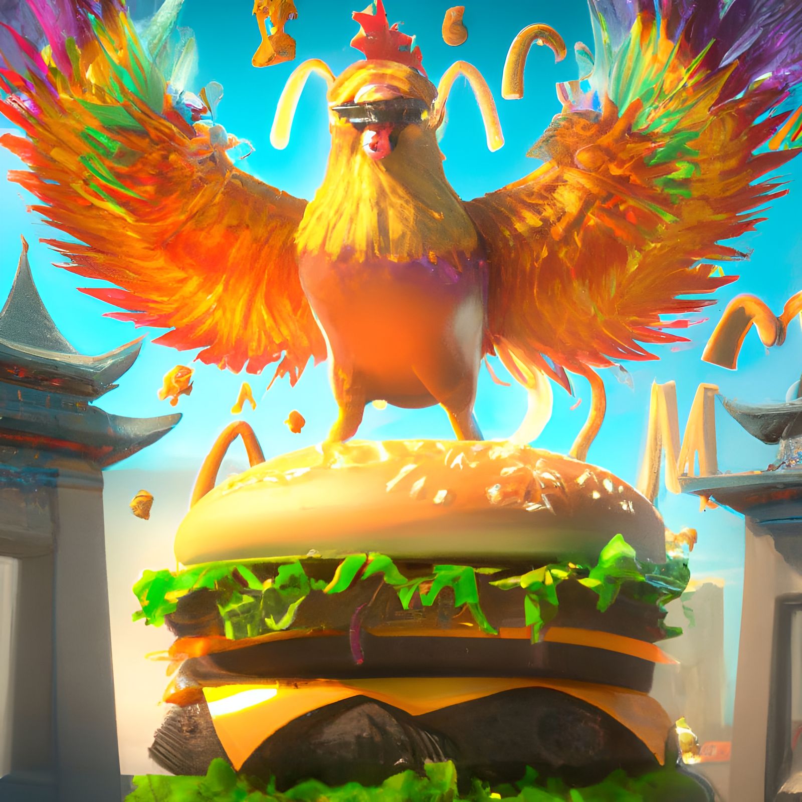 Fiery Phoenix at McDonald's: 3D Animated Style