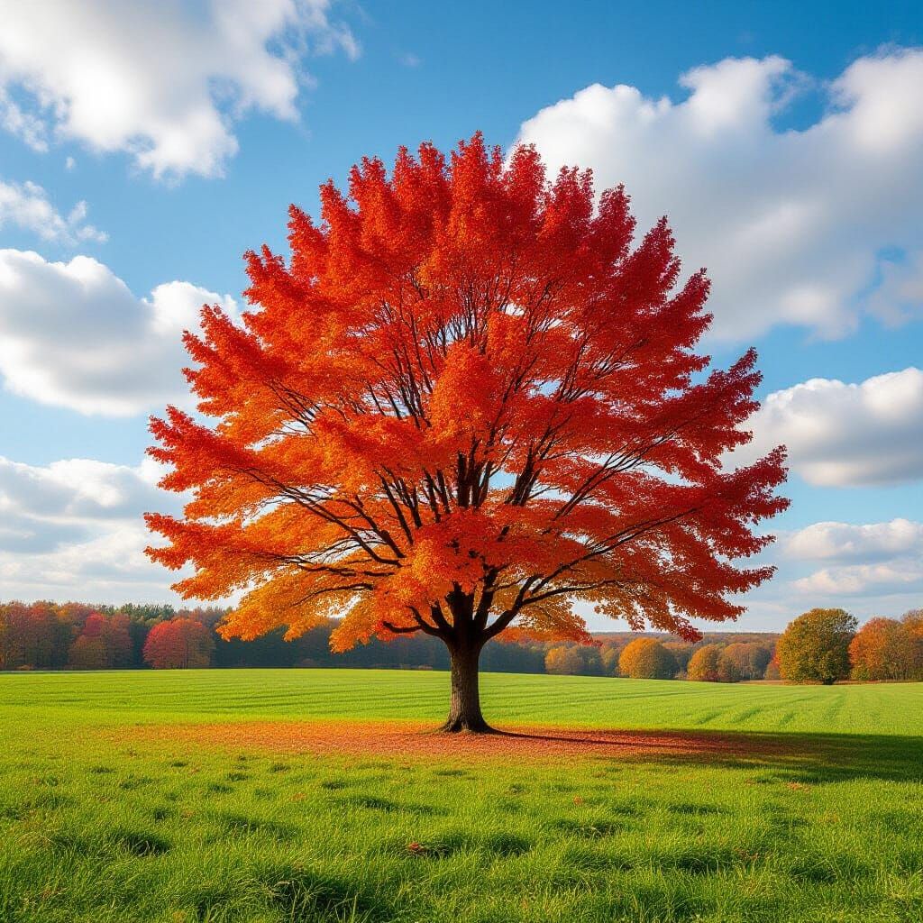 Autumn Maple in Field, Autochrome Photography