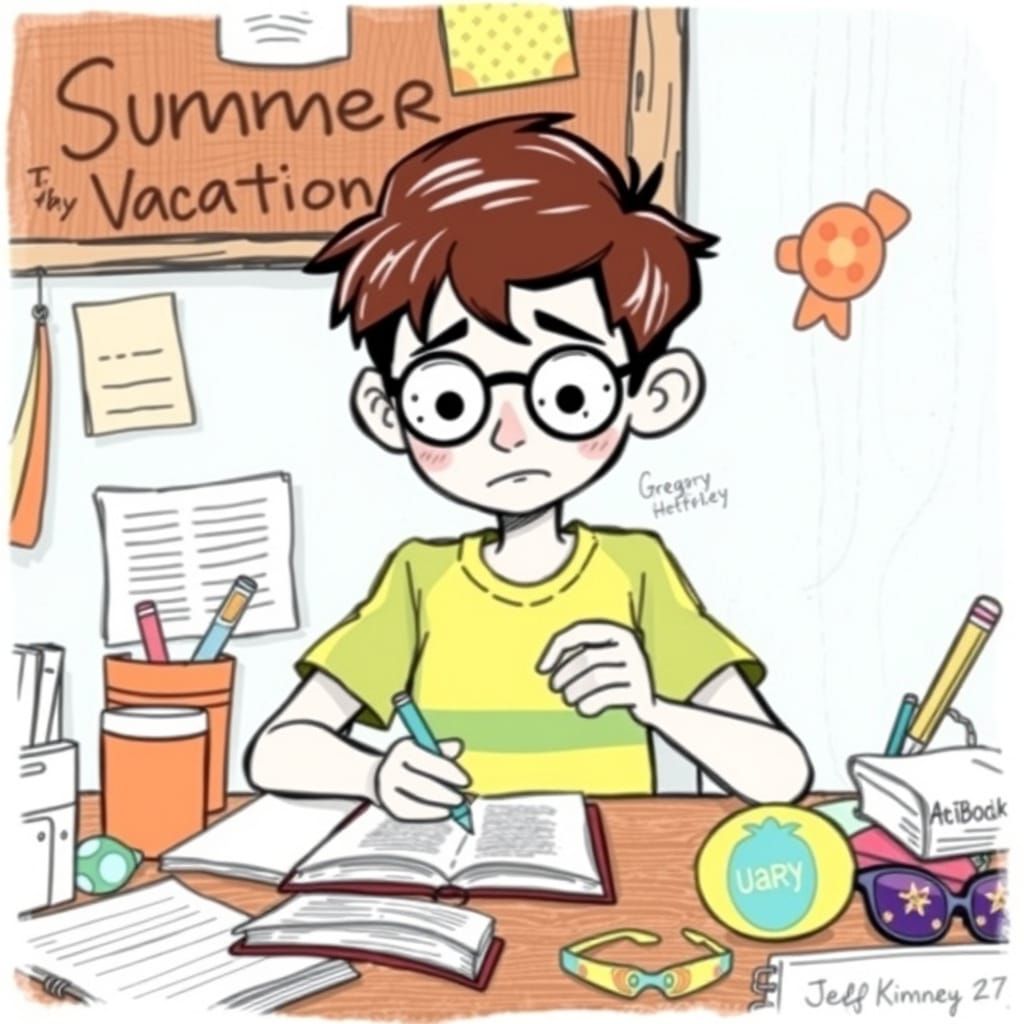 Reluctant Summer Diary Entry in Vibrant Cartoon Style