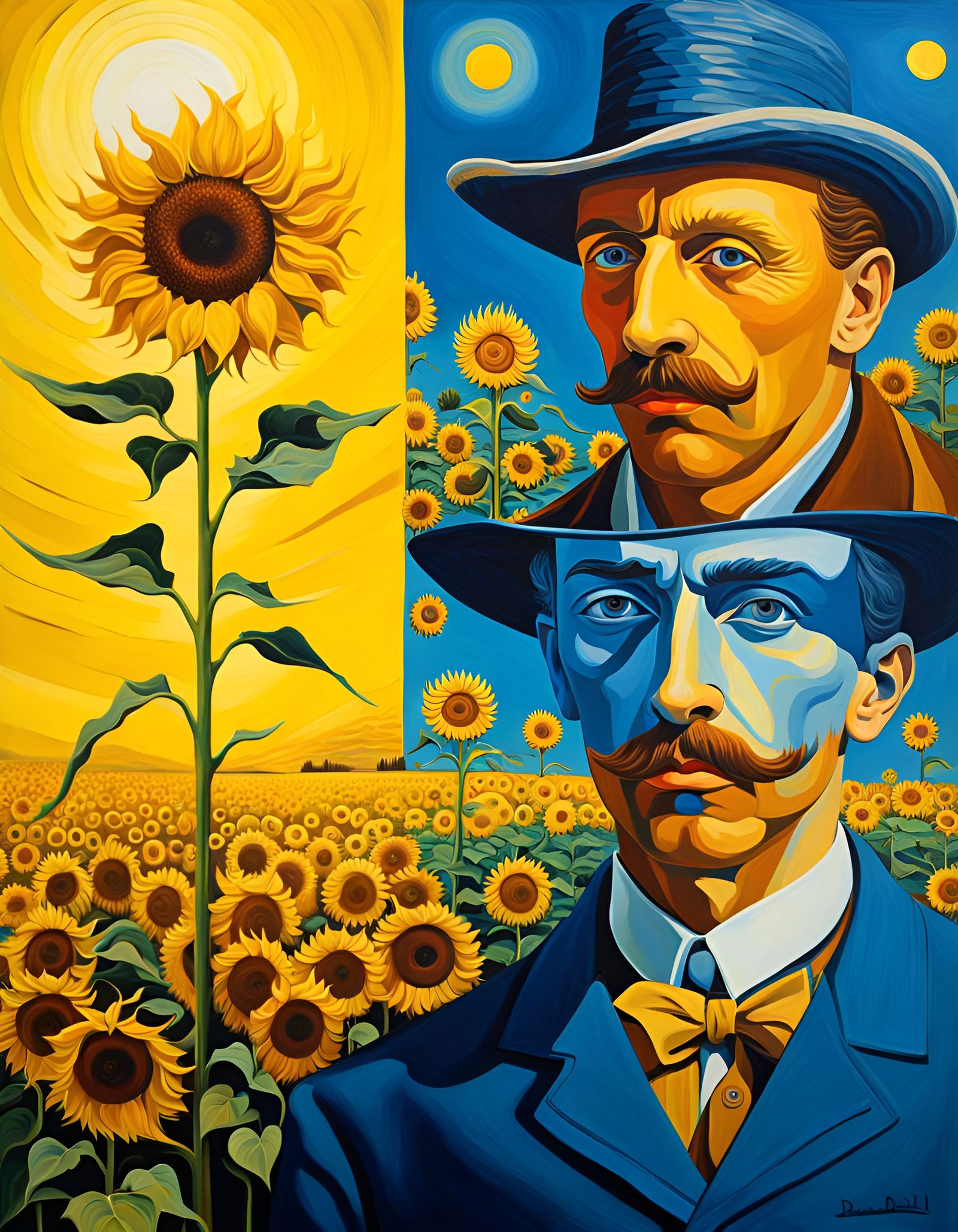 Sunflower People in Surreal Impressionism Style