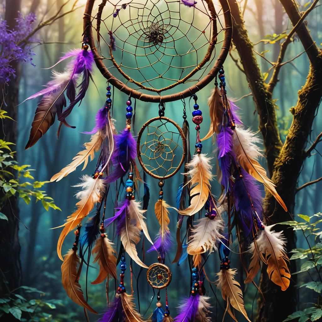 Mystical Forest Dreamcatcher in Surreal Oil Painting