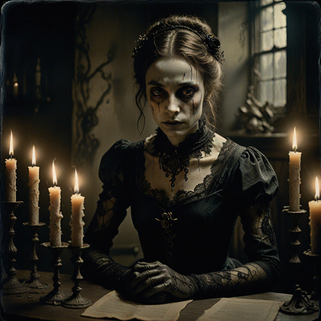 Mysterious Ballet Dancer at 1890s Séance in Tim Burton Style