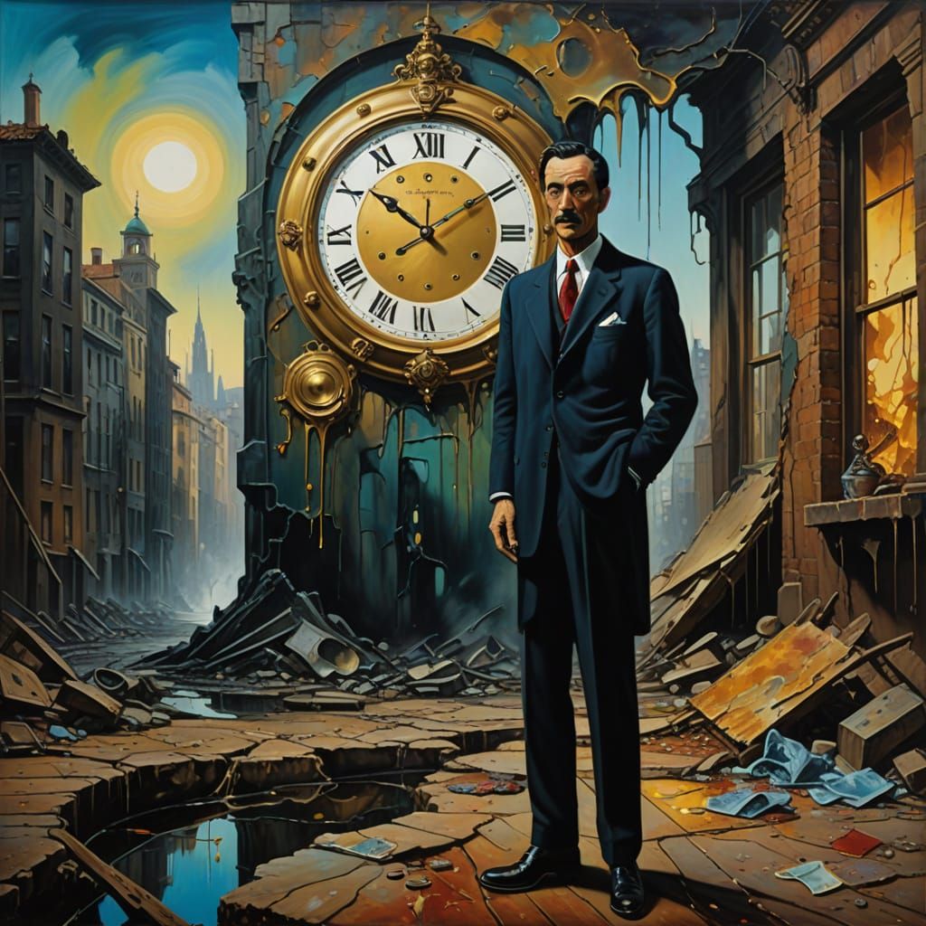 Wealthy Man Stands Beside Homeless Man in a Dreamlike Scene