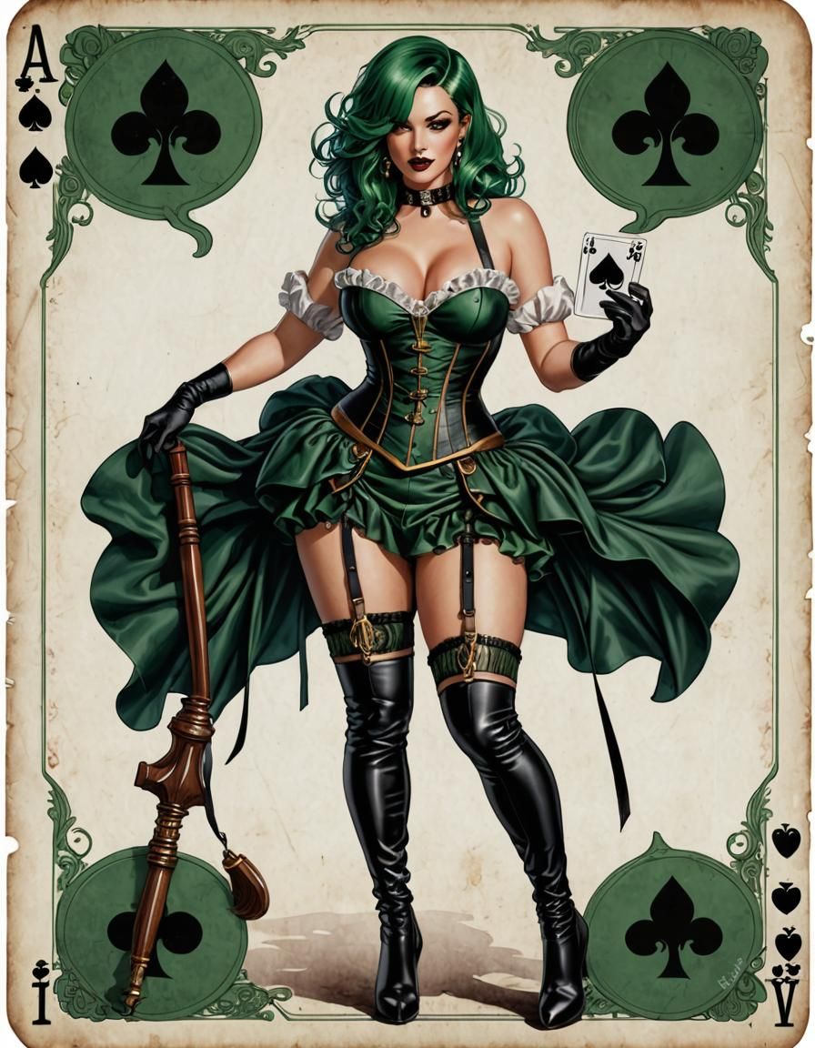 Ace of Clubs Card with Pinup Girl