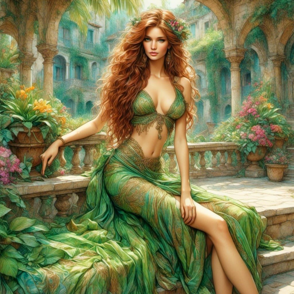 Auburn Beauty Poolside in a Luis Royo Style