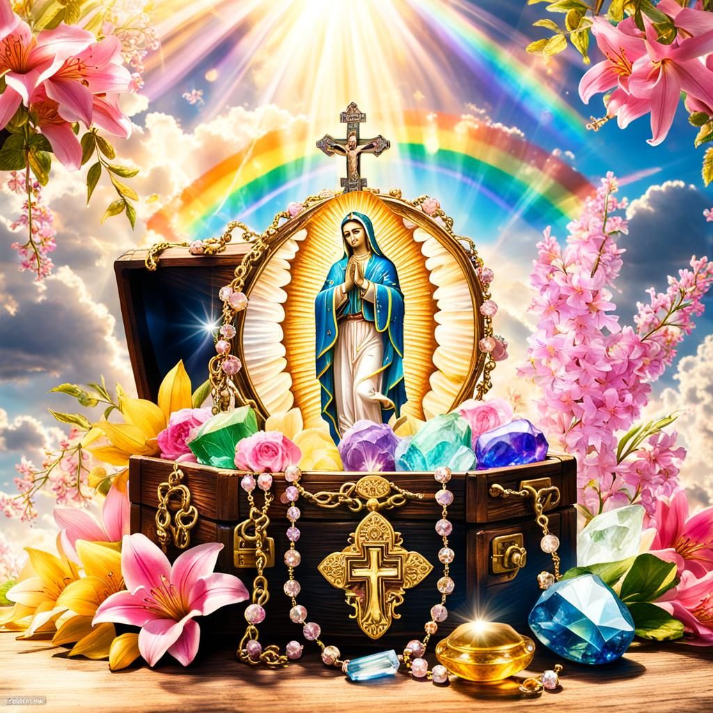 Rainbow Temple with Crystal and Golden Rosary