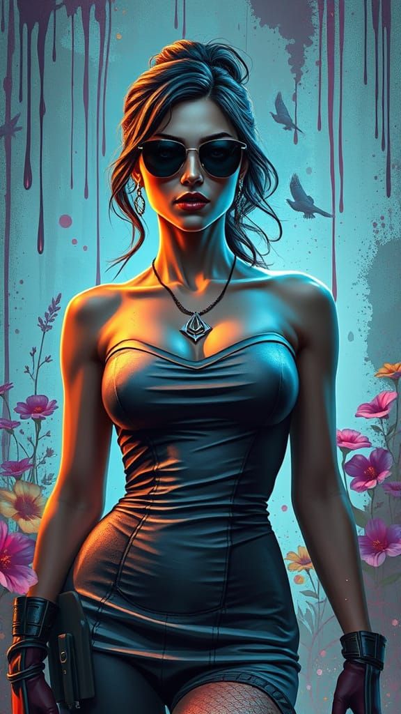 Female assassin in Graffiti Art