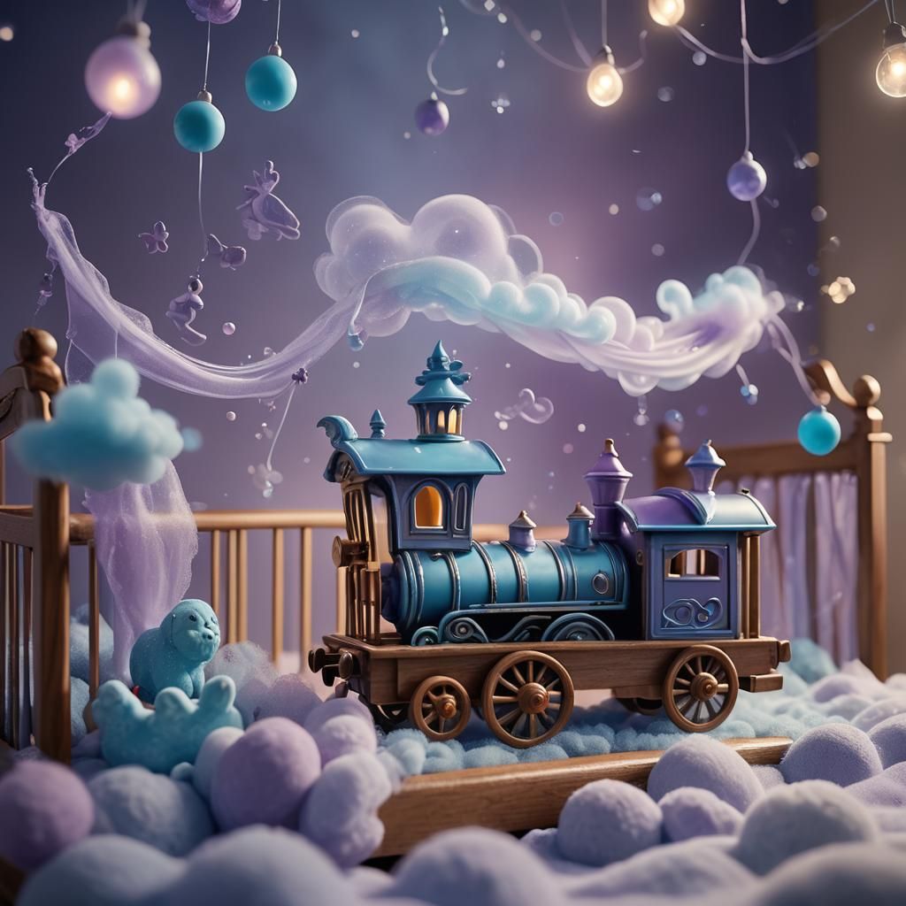 Translucent Toy Train in Whimsical Fantasy Art