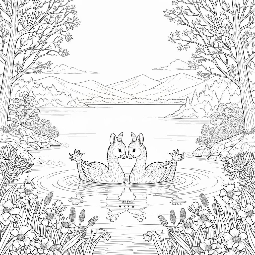 Swan Lake Graphite Illustration in Delicate Style