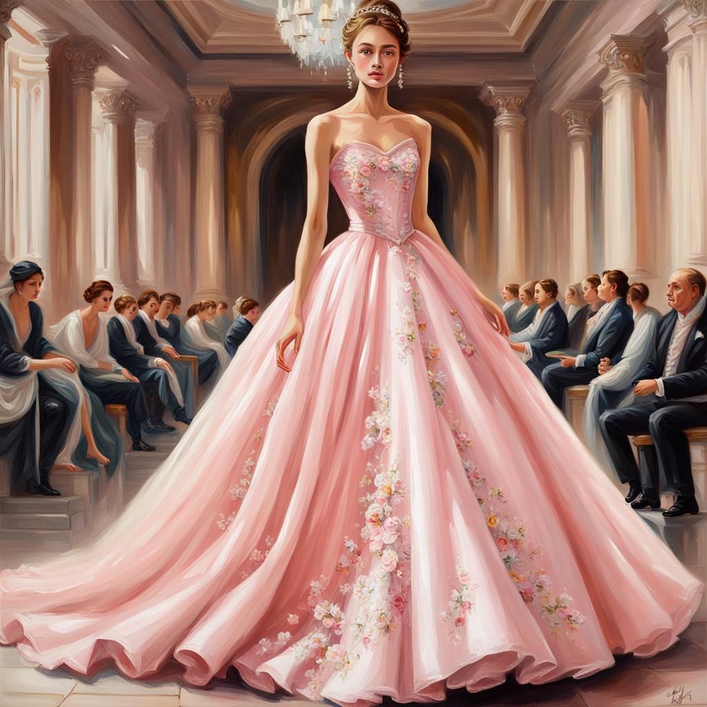 Light Pink Wide Evening Gown Cartoon. Redone.