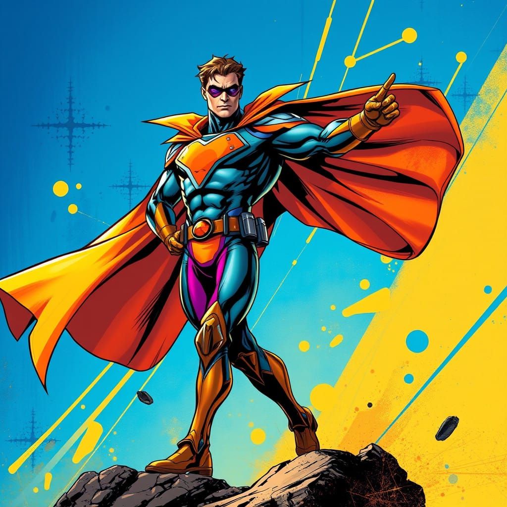 Heroic Figure in High-Tech Suit, Comic Book Art