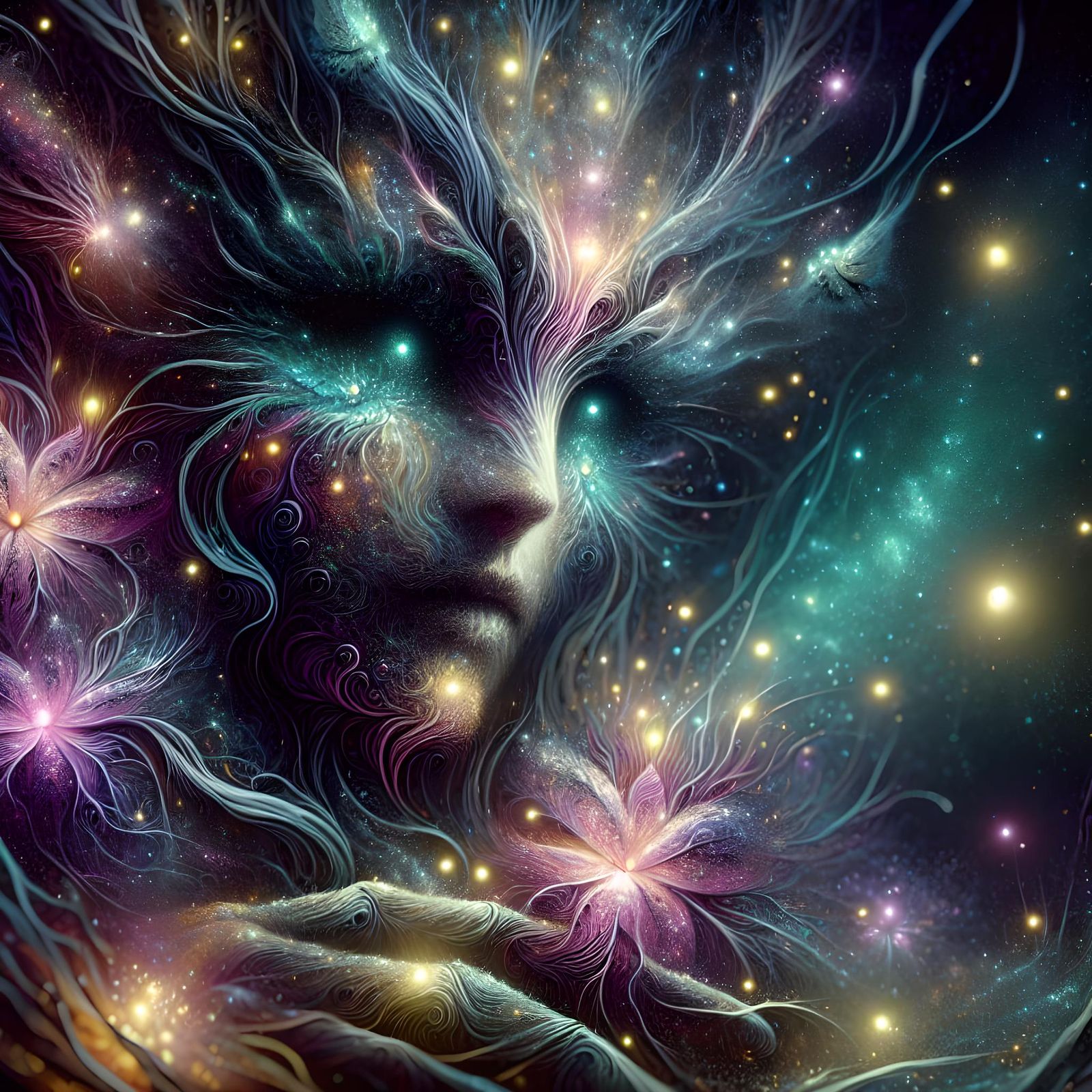 Mystical Witch Portrait in Shimmering Dust