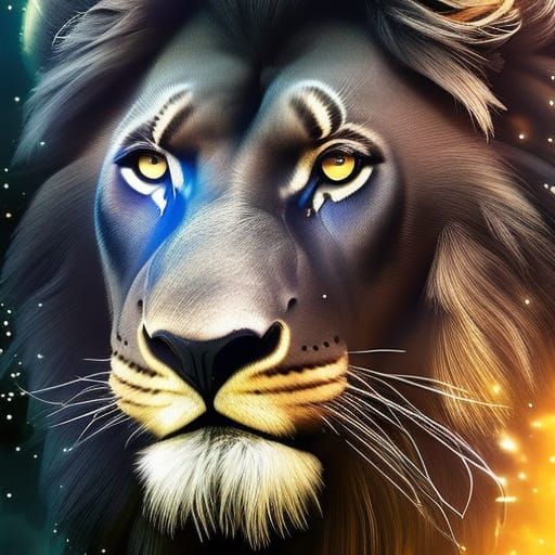 Stardust Lion in Cyberpunk Inkpunk Style