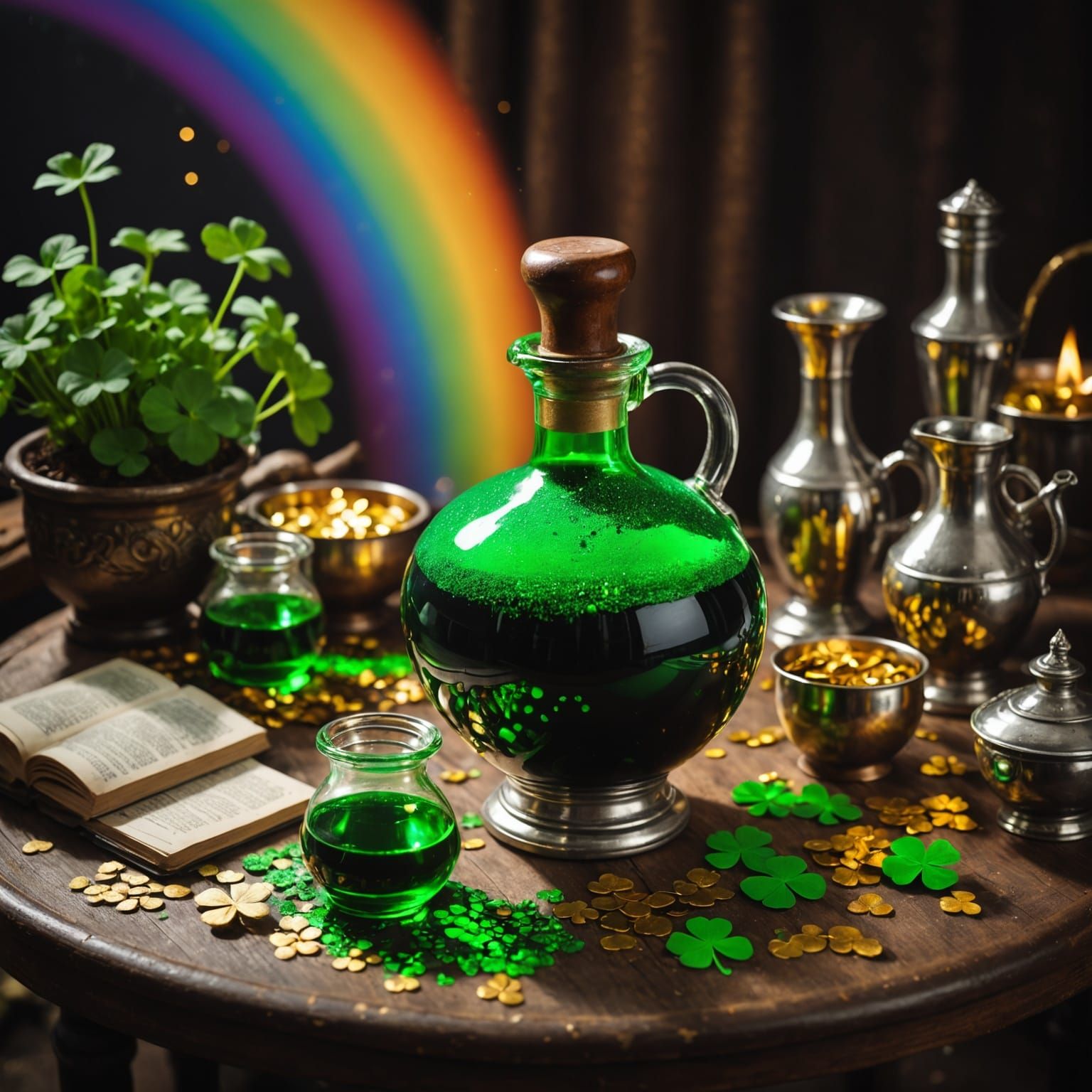Magical Wealth Potion with Gold and Rainbow