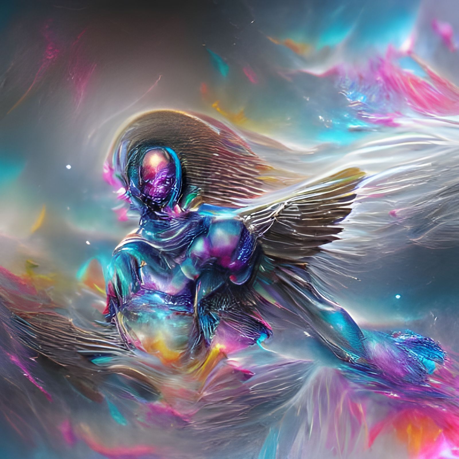 Astral Archangel: Holographic Cosmic Illustration