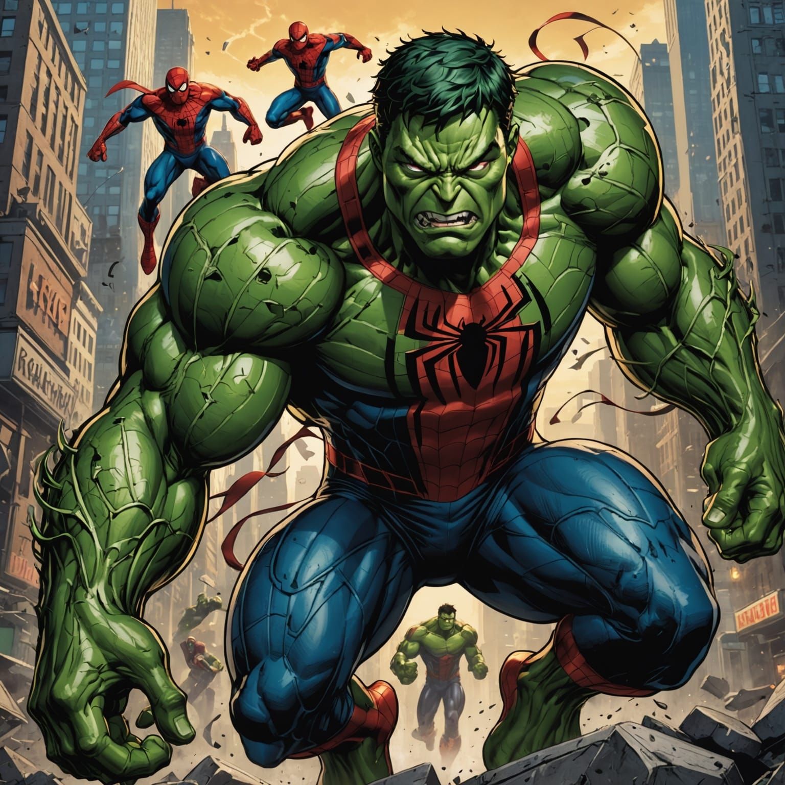 Spider-Hulk Fusion: Anime Style Cel-Shaded Art