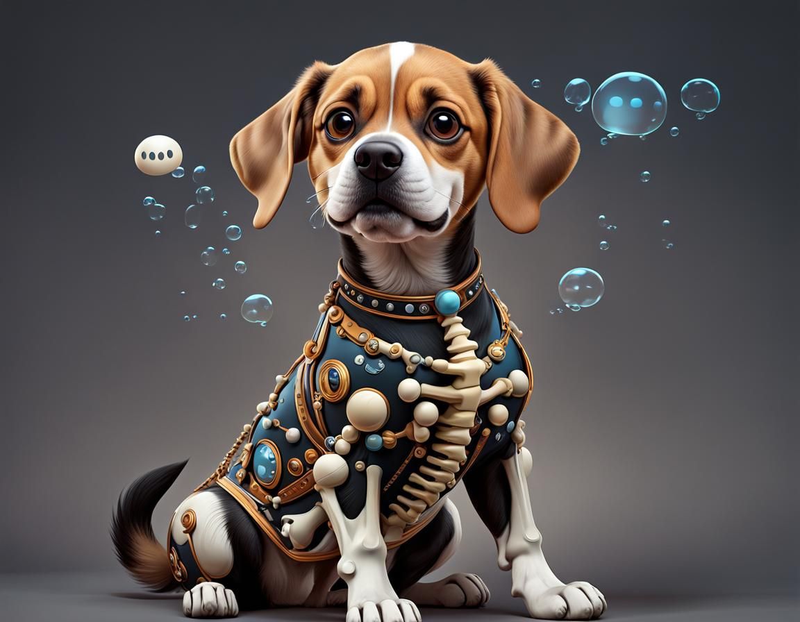 Cute Dog with Thought Bubbles as Digital Art