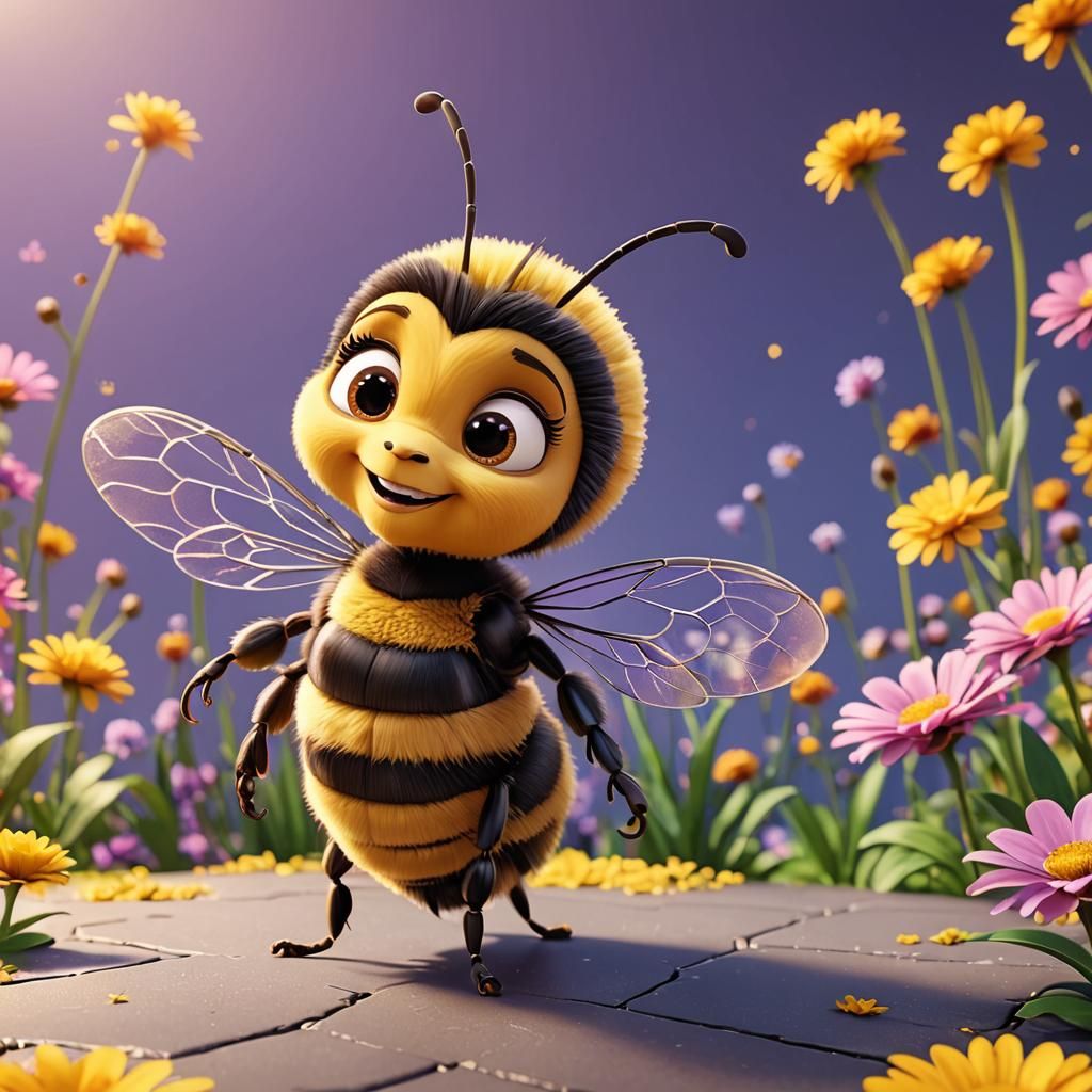 Cartoon Bee with Pompadour in 3D Digital Art