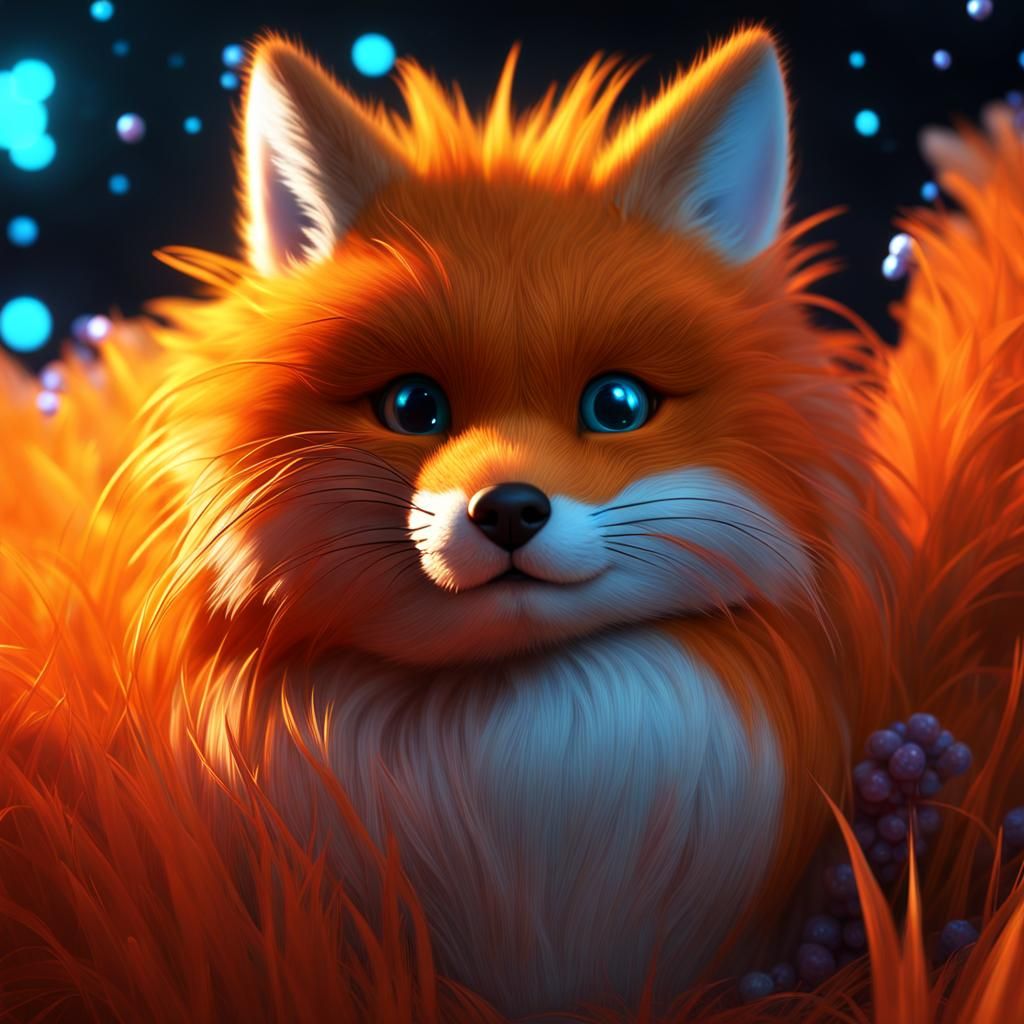 Bioluminescent Kitfox in Slime Spring: 3D Render